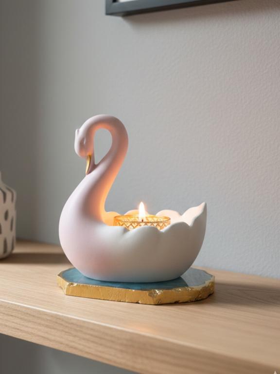 Swan Shaped Tealight Candle Holder Agate Base Turquoise