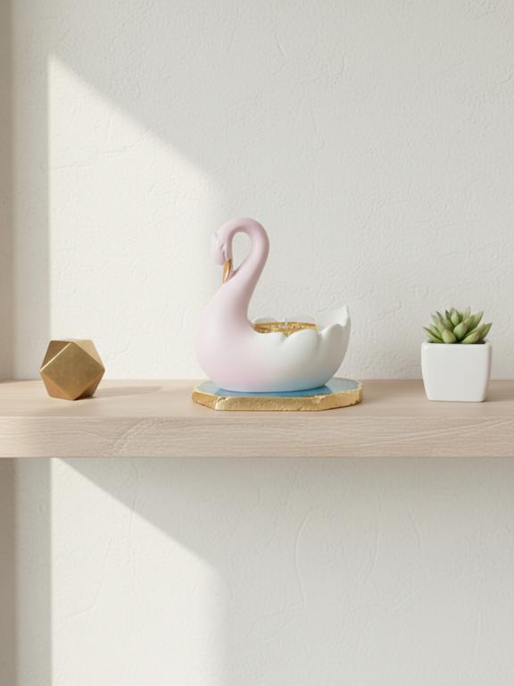 Swan Shaped Tealight Candle Holder Agate Base Turquoise