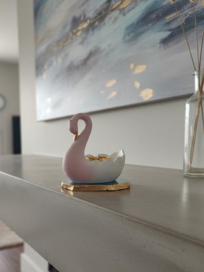 Swan Shaped Tealight Candle Holder Agate Base Turquoise