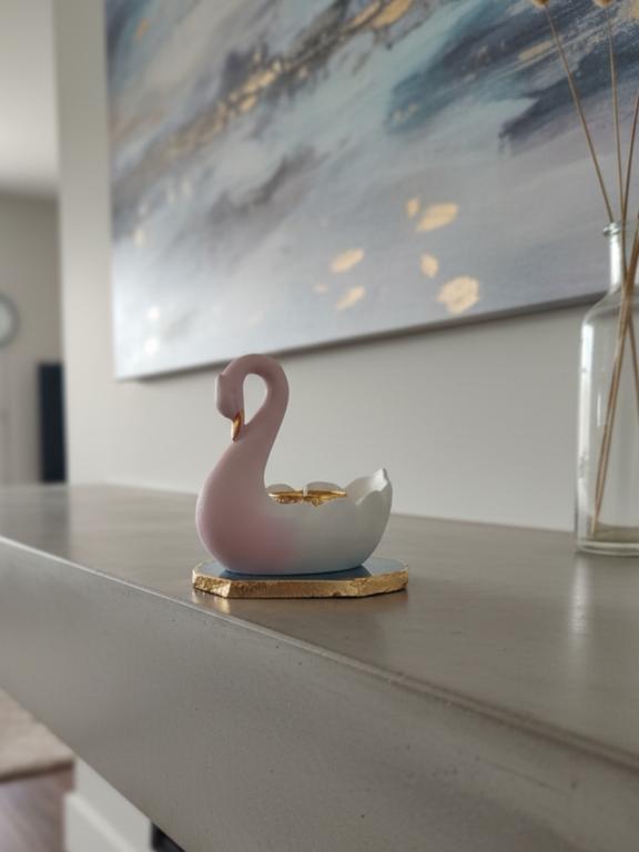 Swan Shaped Tealight Candle Holder Agate Base Turquoise