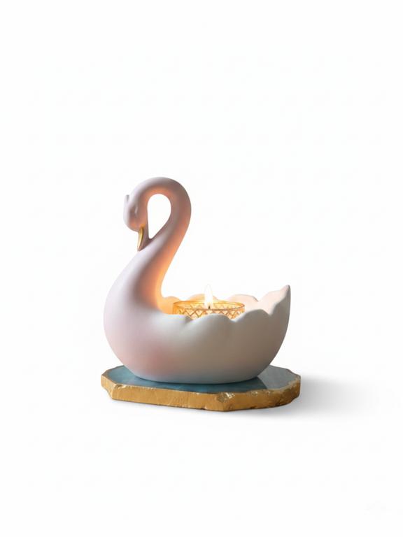 Swan Shaped Tealight Candle Holder Agate Base Turquoise