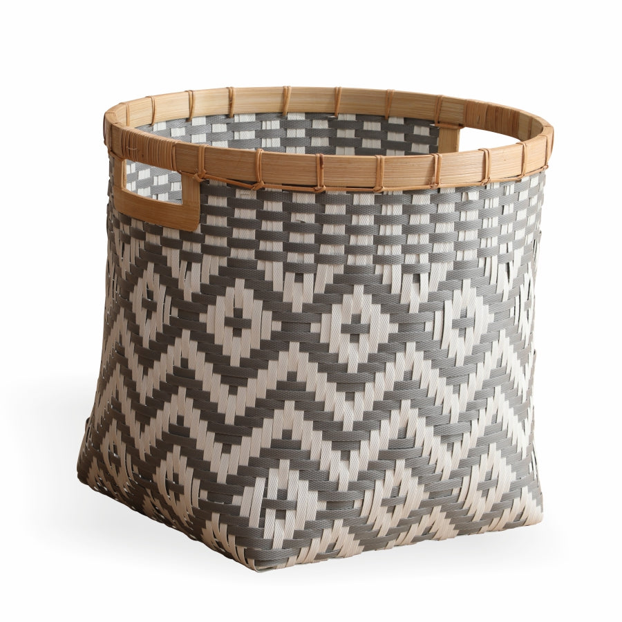 Round storage bin grey white