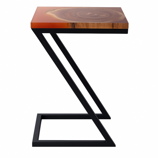 Solid Teak End Table with Brown Epoxy Resin