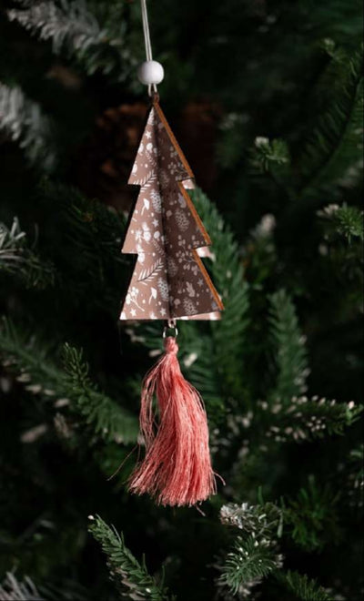 Wooden Christmas Tree Hanging Ornament with Tassel_CC43