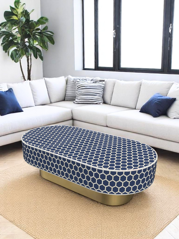Inlay Jordan Oval Shape Coffee Table- Honeycomb