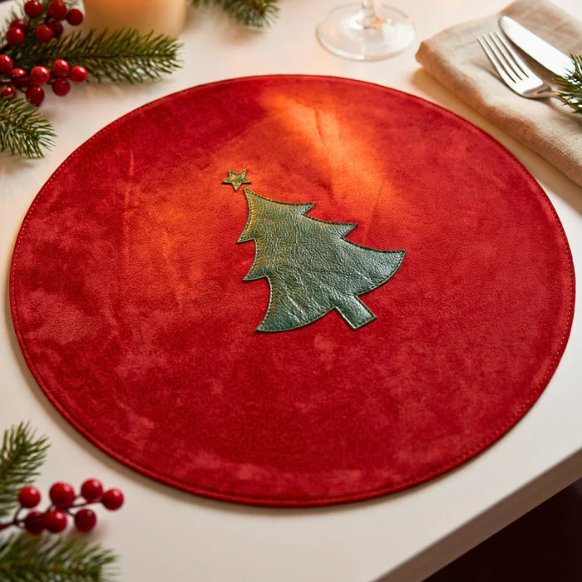 Alpine Table Mats set of 6 leather mountain alpine design placemats India - The Mage Home