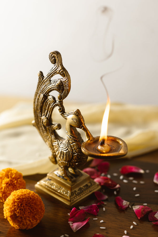 Brass Diya | Peacock Design