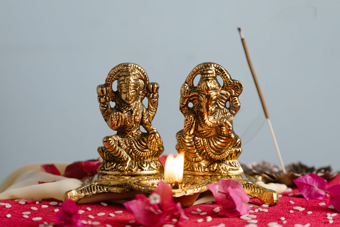 Brass Laxmi Ganesh Idol Diya | Antique Finish