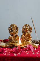 Brass Laxmi Ganesh Idol Diya | Antique Finish