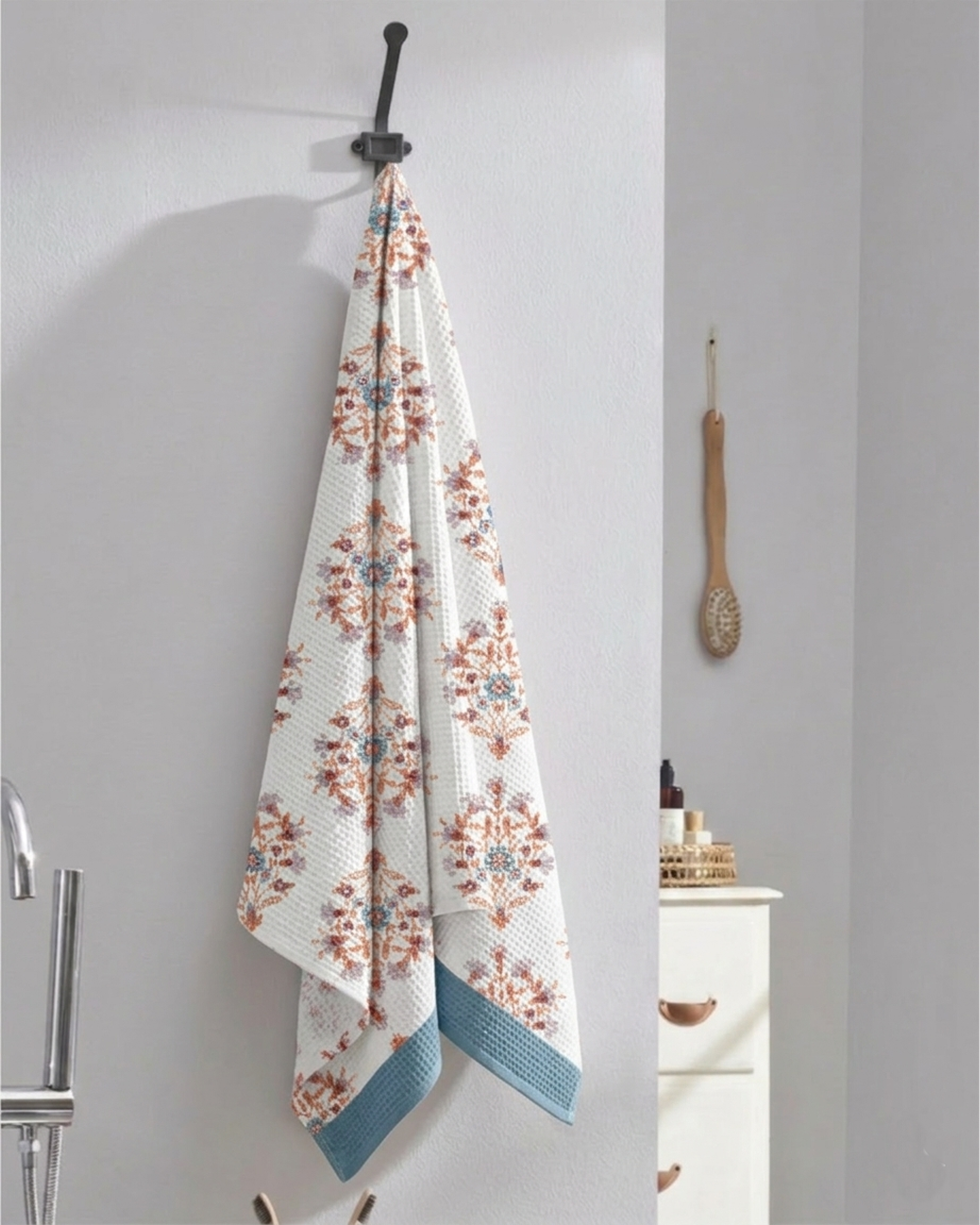 Rahat Buta Blue Cotton Waffle Bath Towel