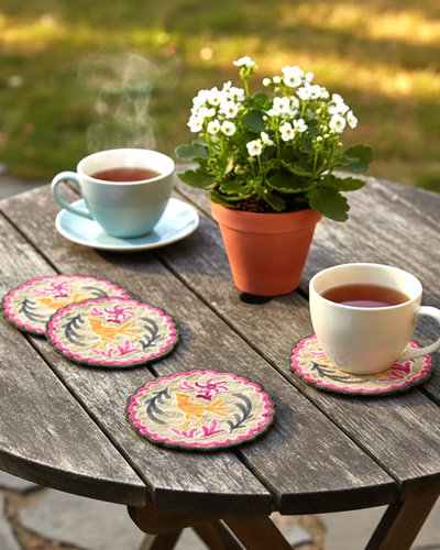 Ayna Green Bird Printed Tea Coaster - 4"x4"