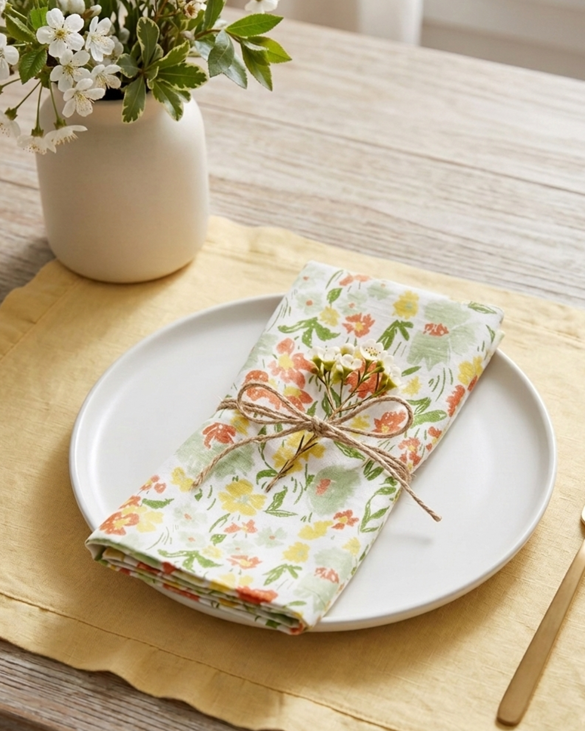 Set Of 2 - Floral Printed Cotton Napkin