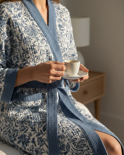 Nyssa Cotton Waffle Blue Bathrobe