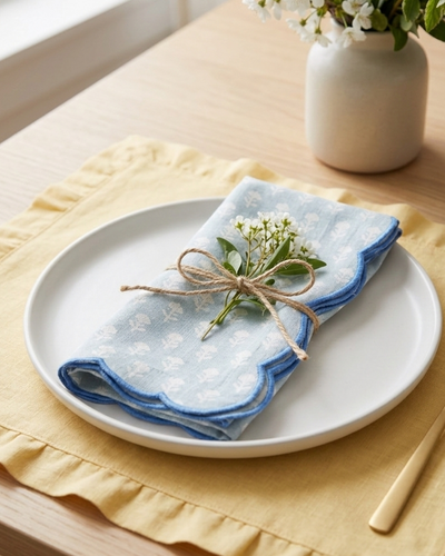 Set Of 2 - Mimo Pines Blue Cotton Napkin
