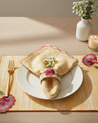 Rahat Yellow Circular Printed Napkin - 14"X14"