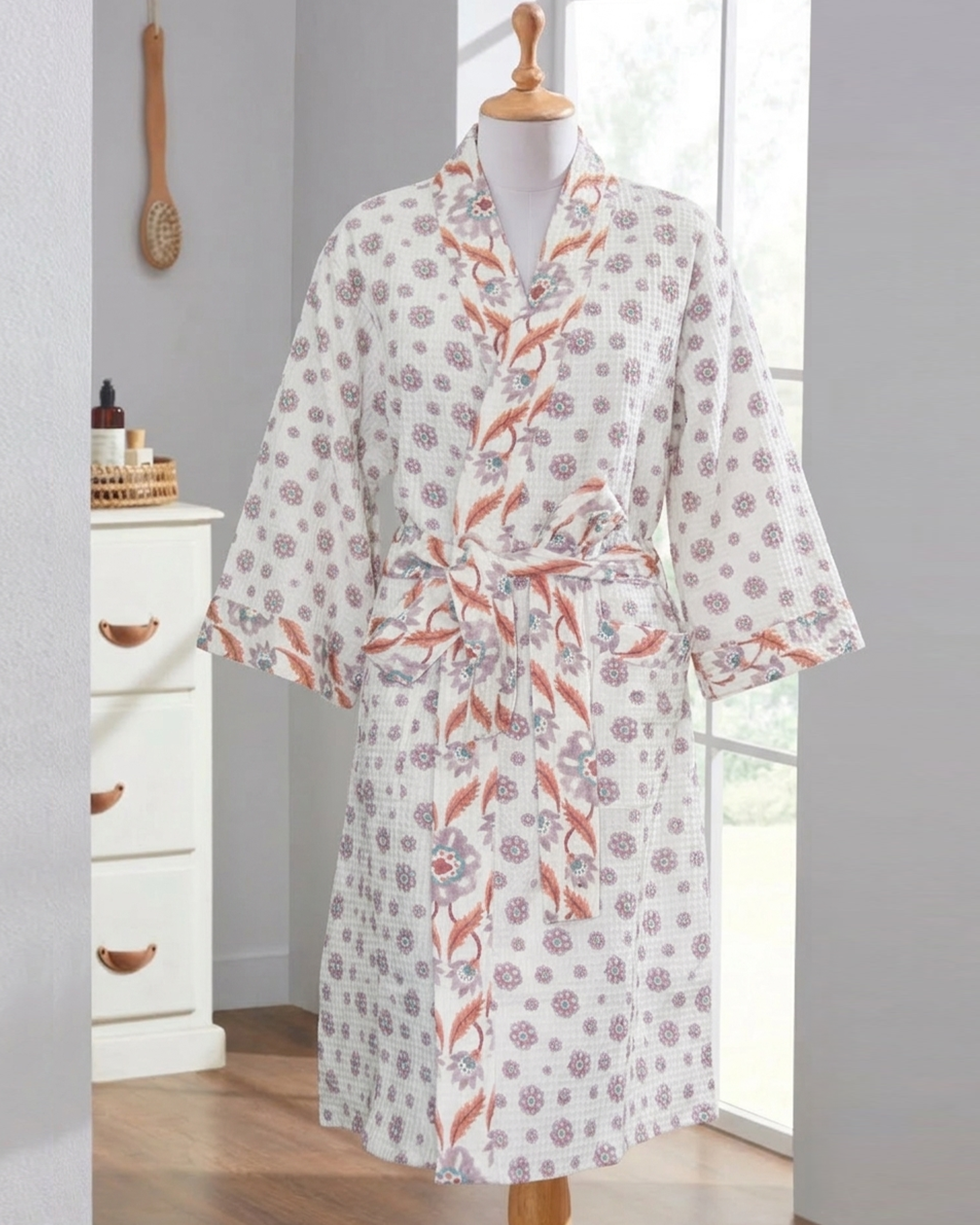 Rahat Flower Cotton Waffle Bathrobe