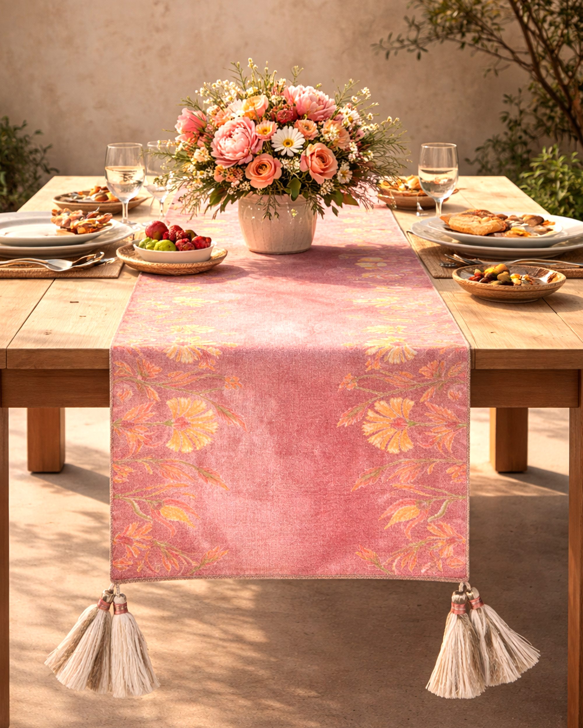Miyana Dusty Rose Shimmery Printed Table Runner - 14"X72"