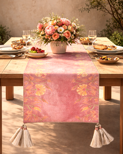 Miyana Dusty Rose Shimmery Printed Table Runner - 14"X72"