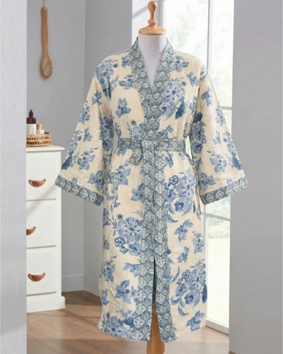 Mimo Blue Cotton Waffle Bathrobe