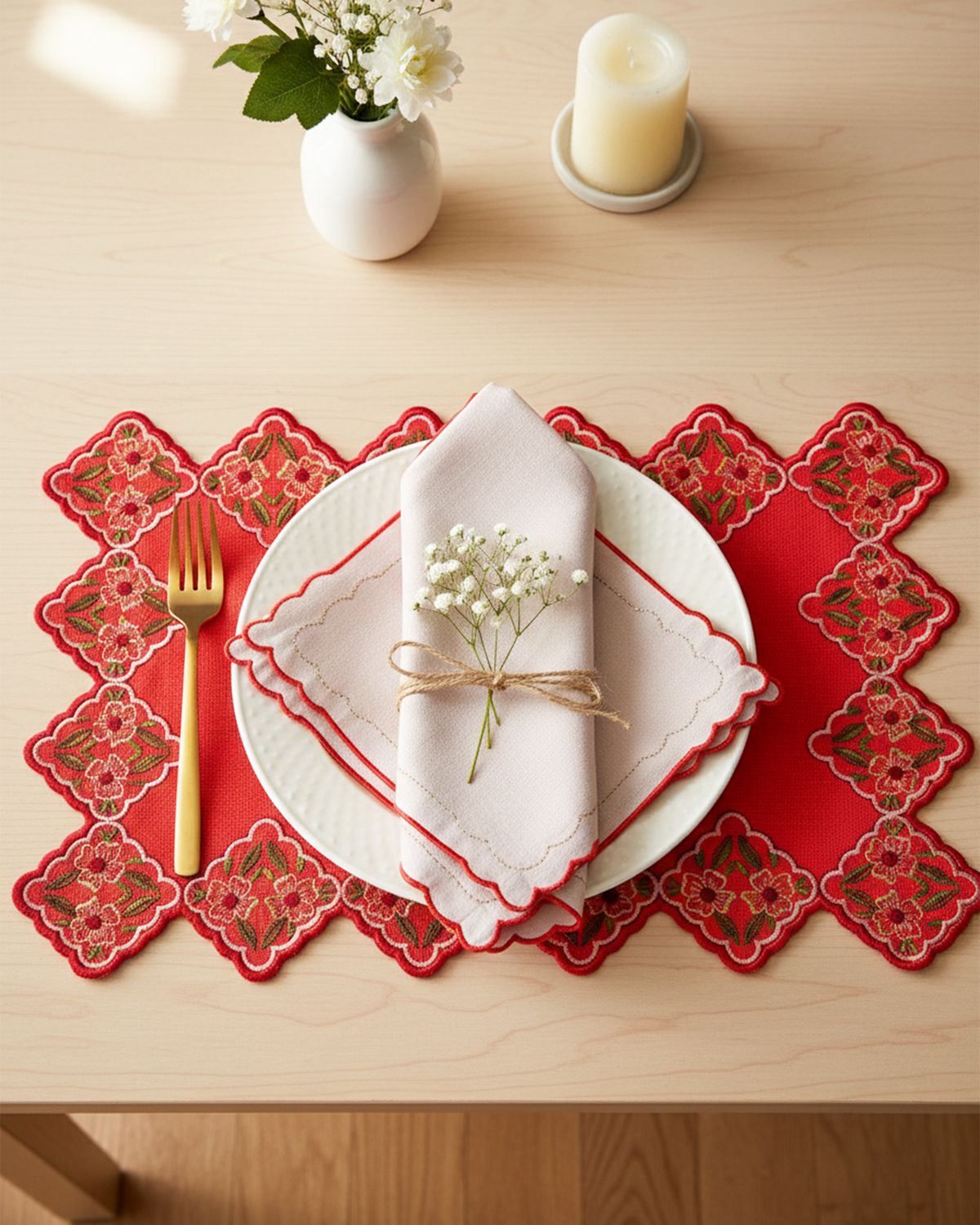 Mimo Pink Embroidered Edge Napkin - 14"x14"