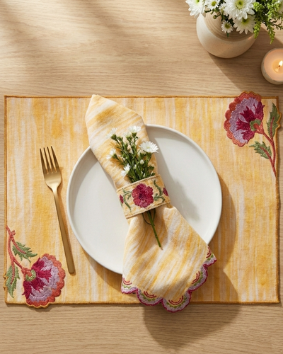 Rahat Yellow Scallop Embroidered Napkin - 16"X16"