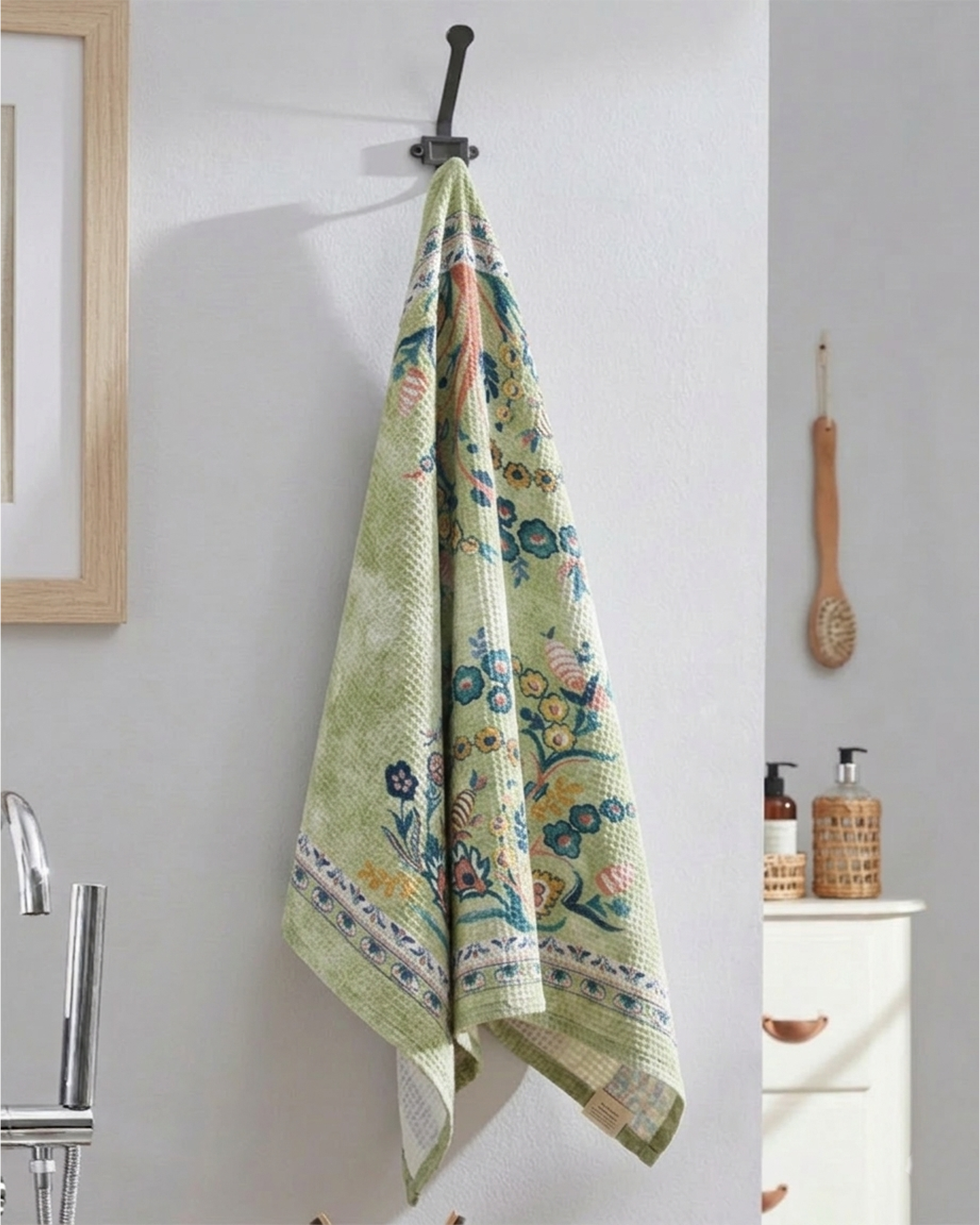 Khwaab Green Cotton Waffle Bath Towel