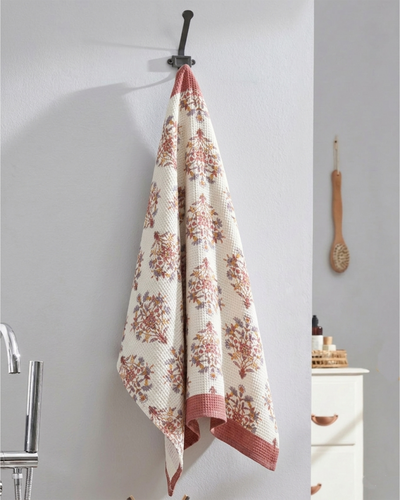 Rahat Buta Pink Cotton Waffle Bath towel