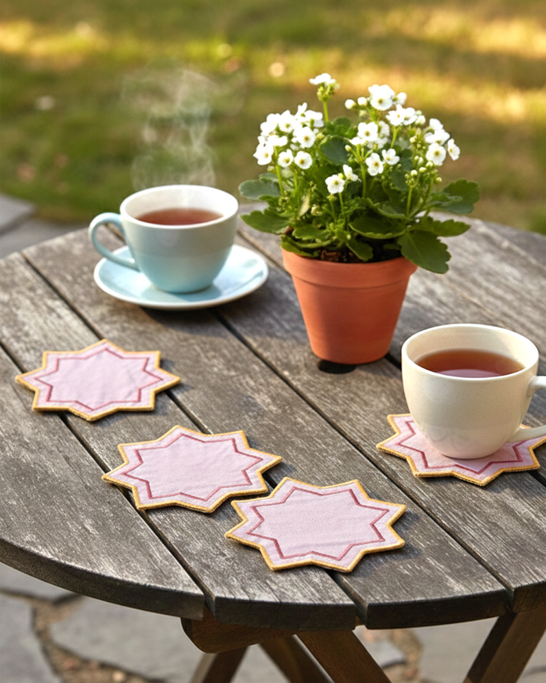 Miyana Coral Boundary Embroidered Coaster -4"x4"