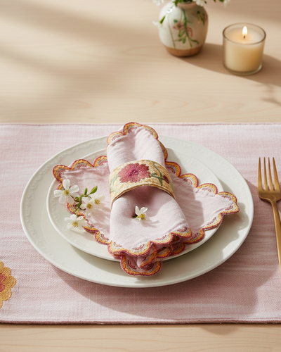 Mauve Scallop Embroidered Napkin -16"x16"