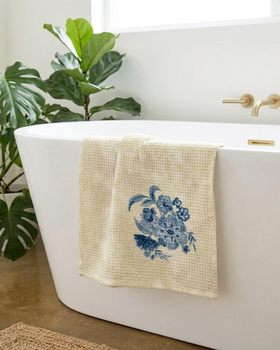 Mimo Flower Blue Hand Towel | Set Of 2