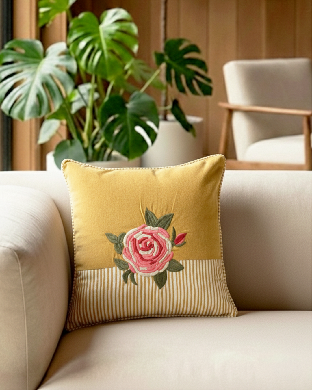 Roseate Sura Yellow Cushion Cover