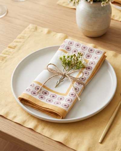 Set Of 2 - Raahat Yellow Flower Cotton Napkin