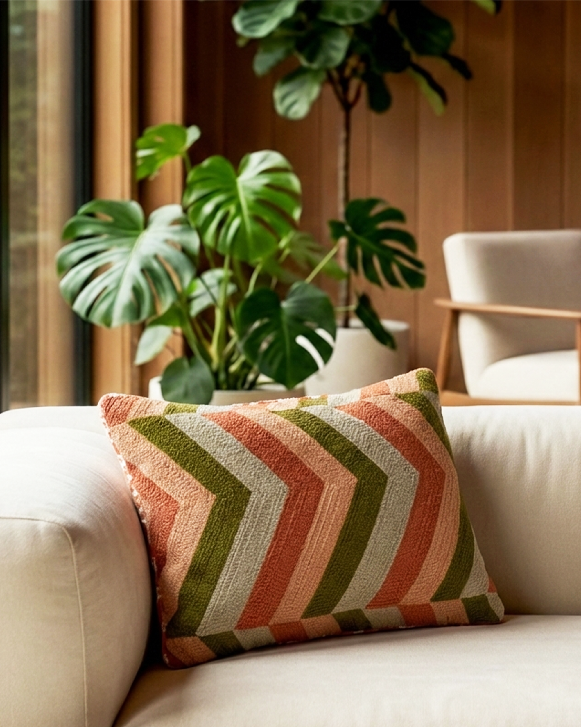 Rahat Chevron Olive Cushion Cover- 12"x 18"