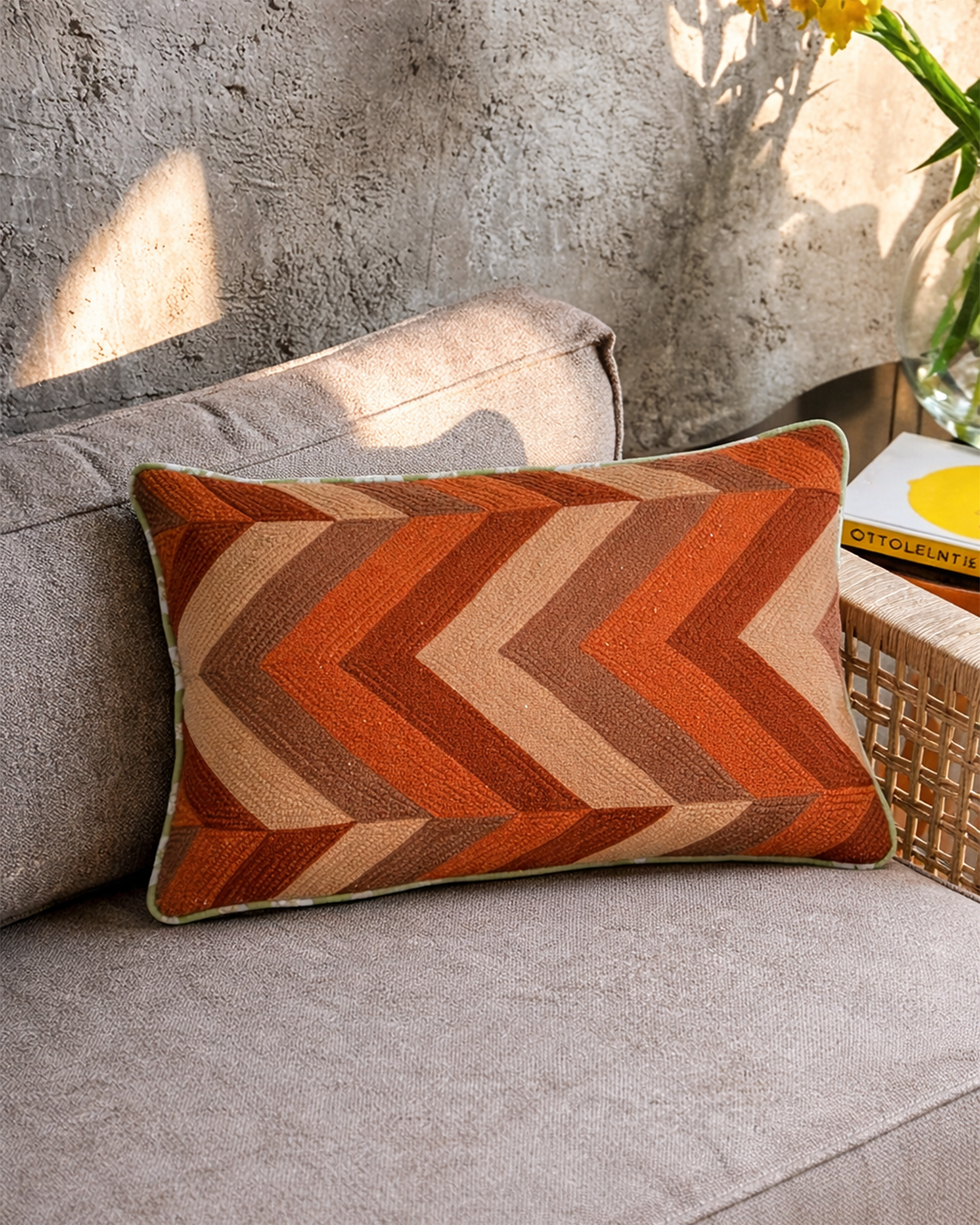 Rahat Chevron Rust Cushion Cover- 12"x 18"