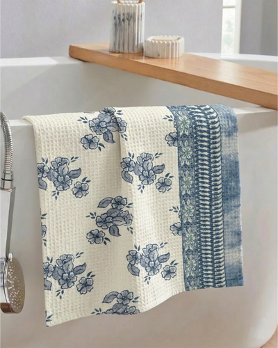 Mimo Flower Blue Hand Towel | Set Of 2