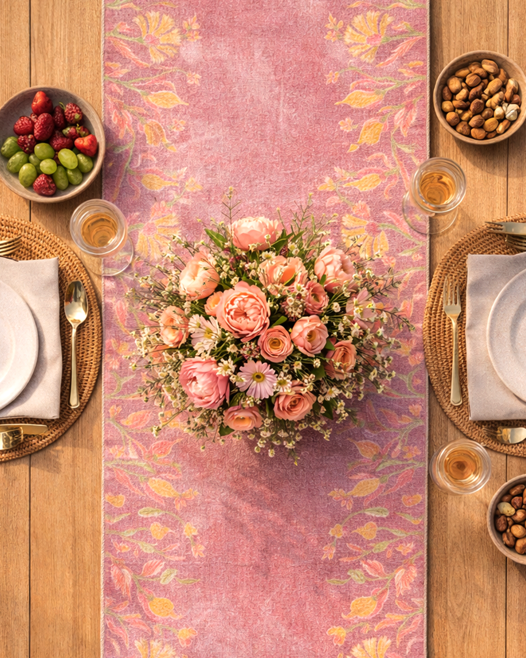 Miyana Dusty Rose Shimmery Printed Table Runner - 14"X72"