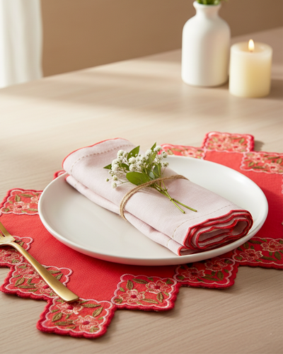 Mimo Pink Embroidered Edge Napkin - 14"x14"