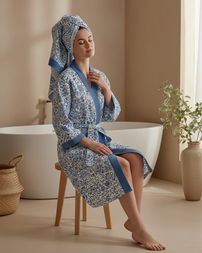 Nyssa Cotton Waffle Blue Bathrobe