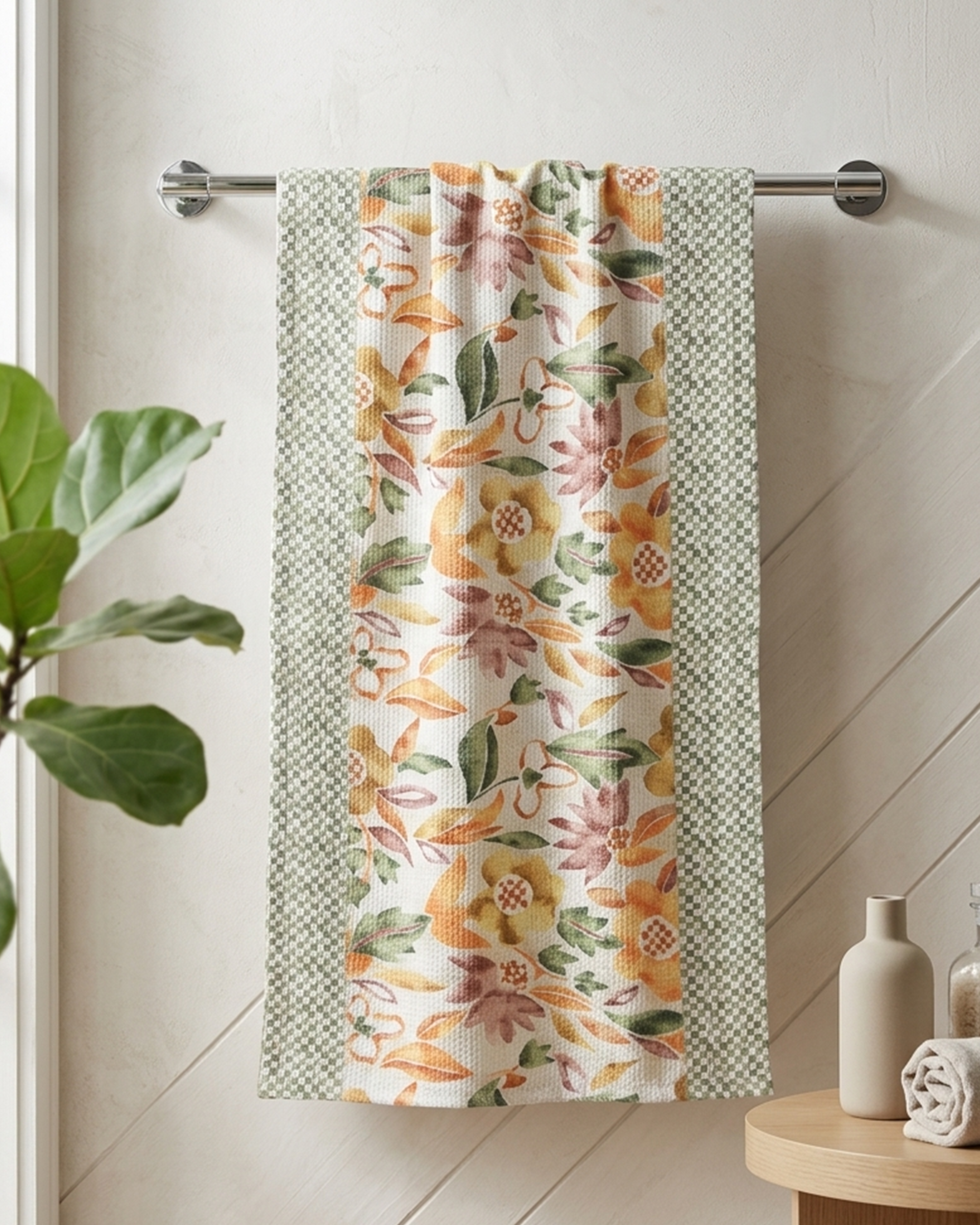 Dancing Floral Cotton Waffle Bath Towel