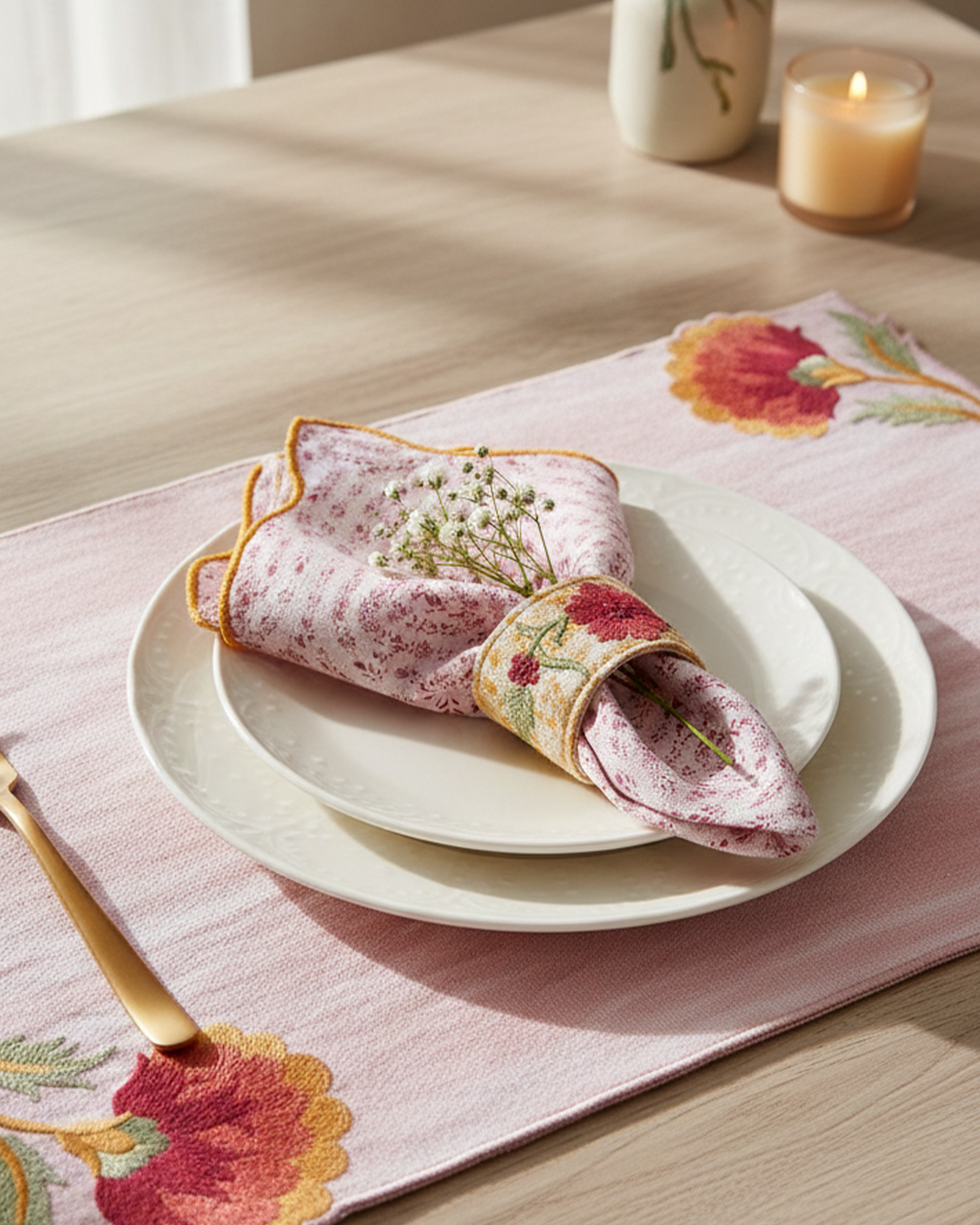 Mauve Circular Printed Cotton Napkin - 14"x14"