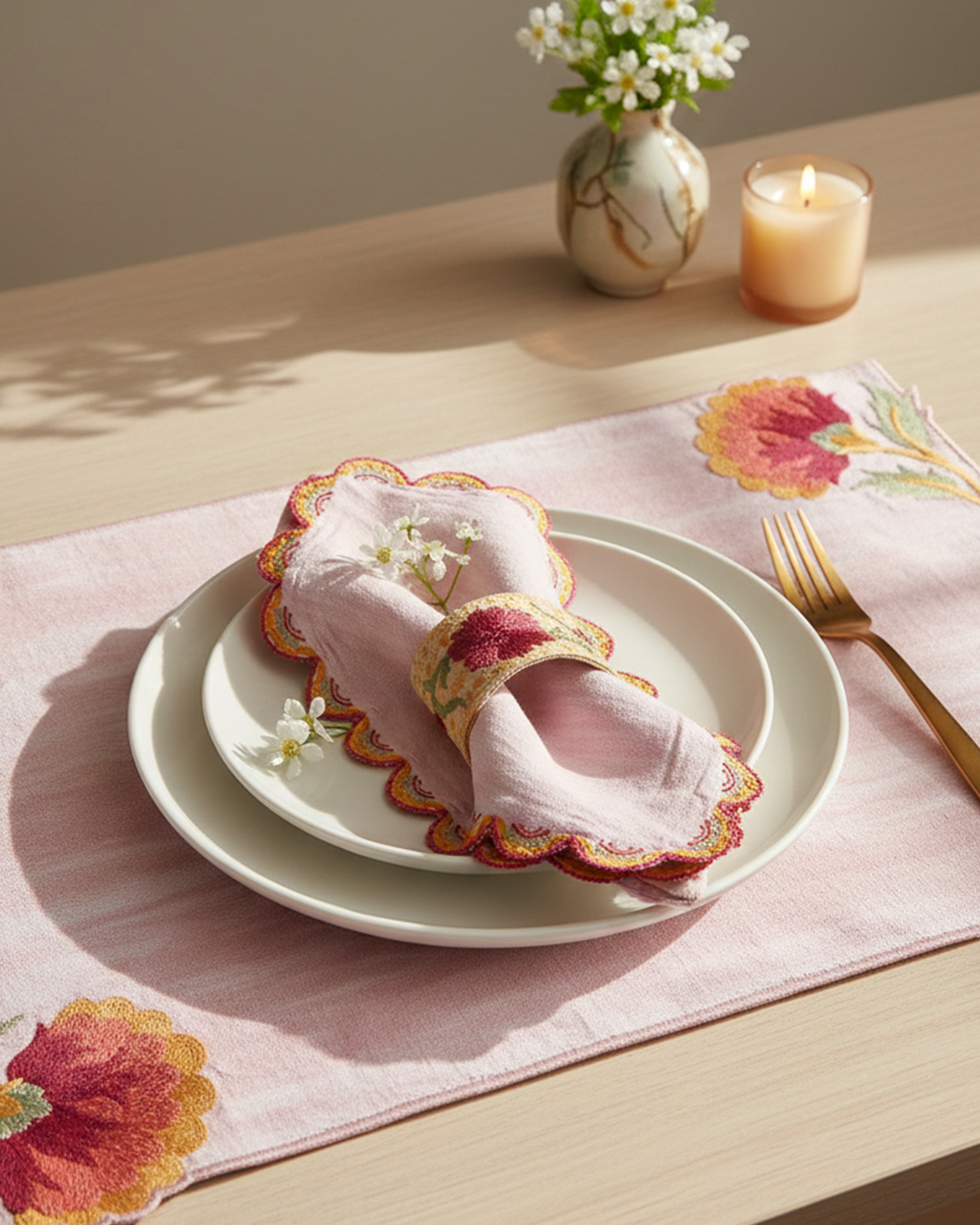 Mauve Scallop Embroidered Napkin -16"x16"