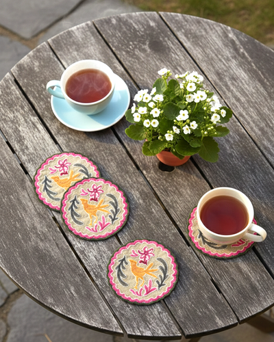 Ayna Green Bird Printed Tea Coaster - 4"x4"