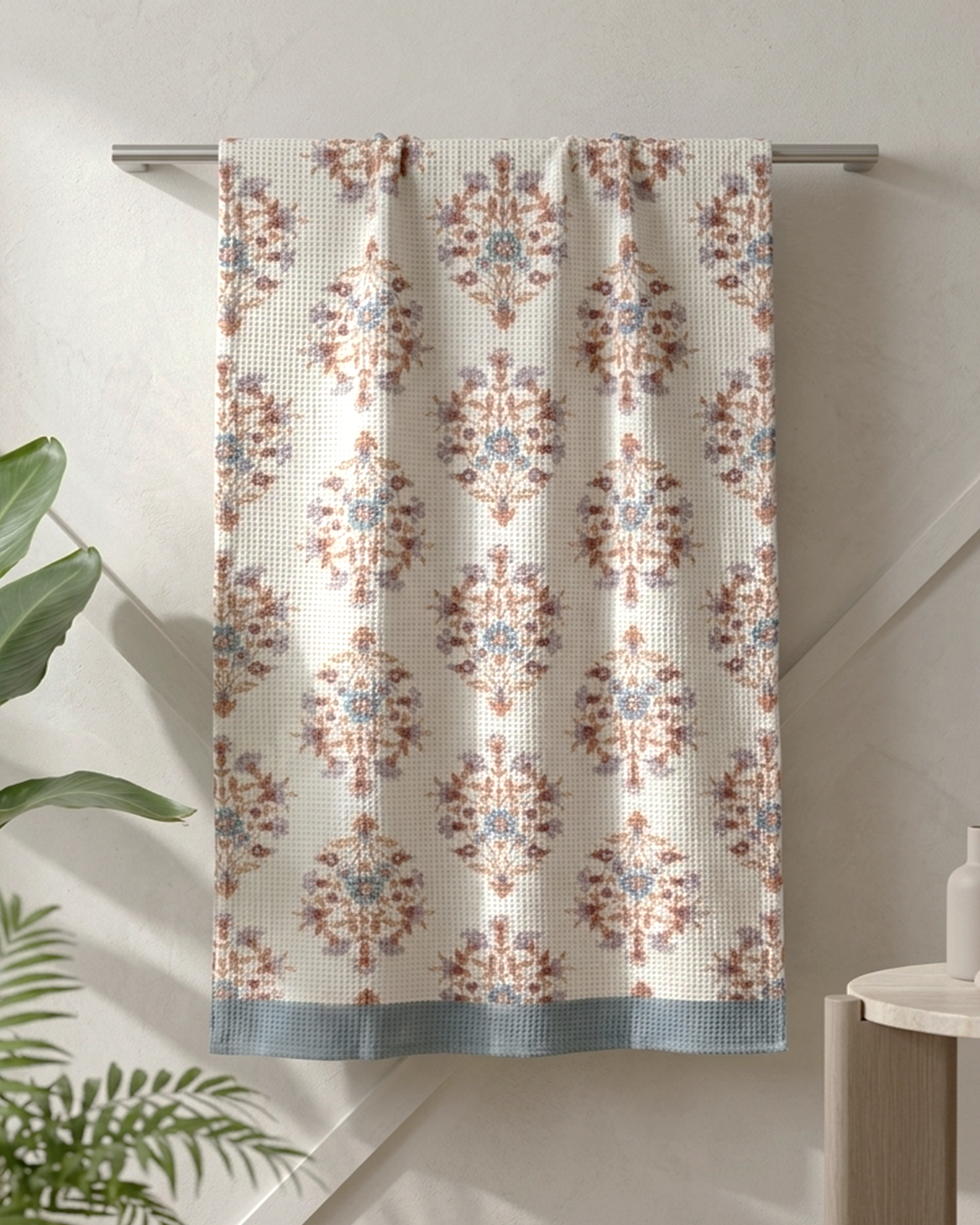 Rahat Buta Blue Cotton Waffle Bath Towel