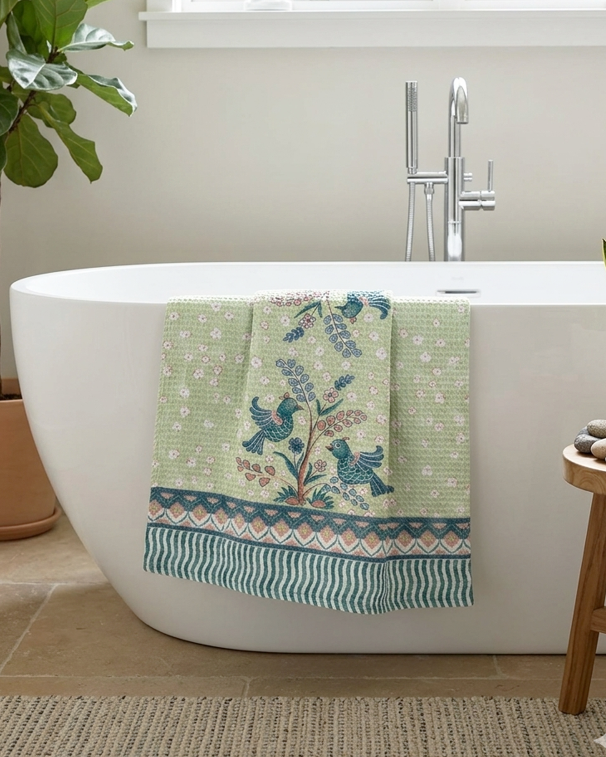 Khwaab Green Hand Towel | Set Of 2