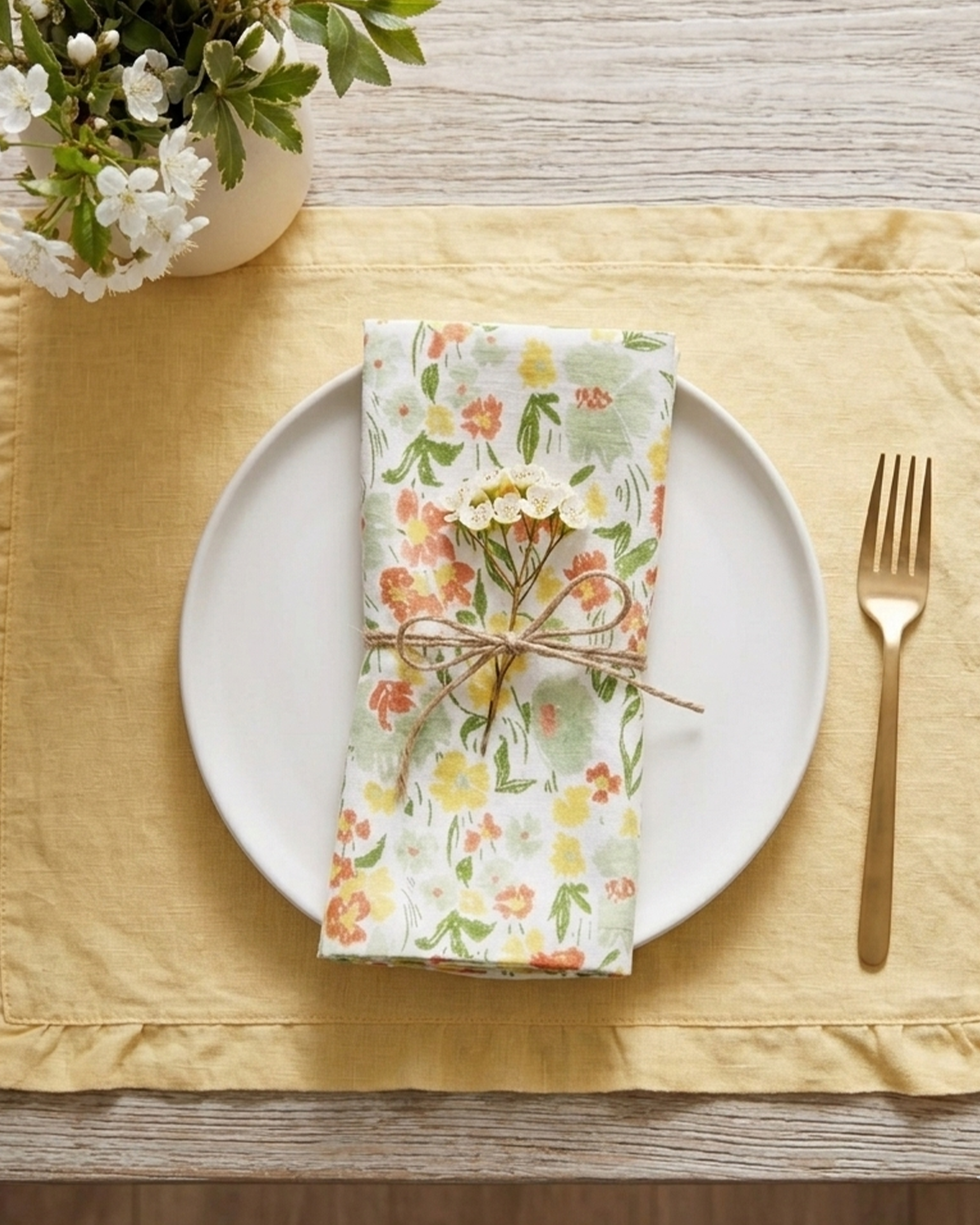 Set Of 2 - Floral Printed Cotton Napkin