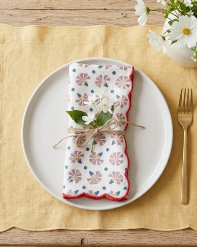 Set Of 2 - Raahat Buds Pink Cotton Napkin