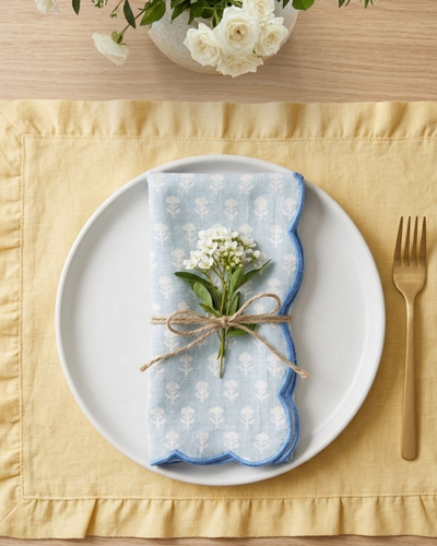 Set Of 2 - Mimo Pines Blue Cotton Napkin