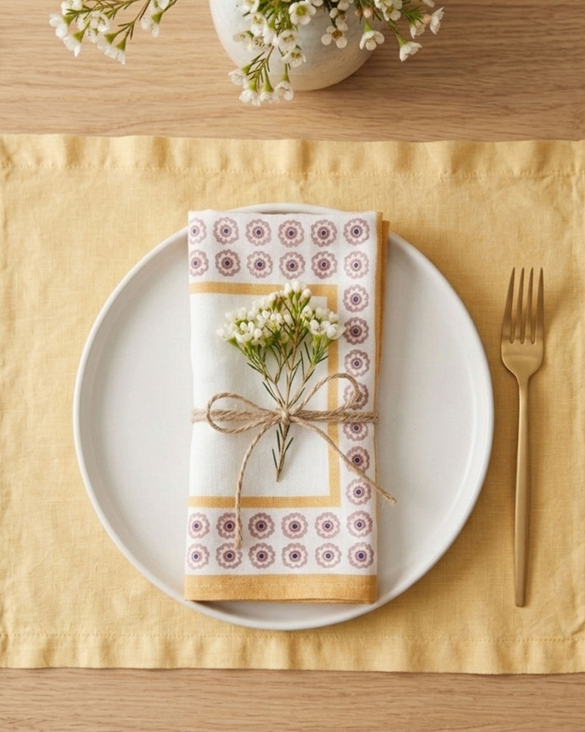 Set Of 2 - Raahat Yellow Flower Cotton Napkin
