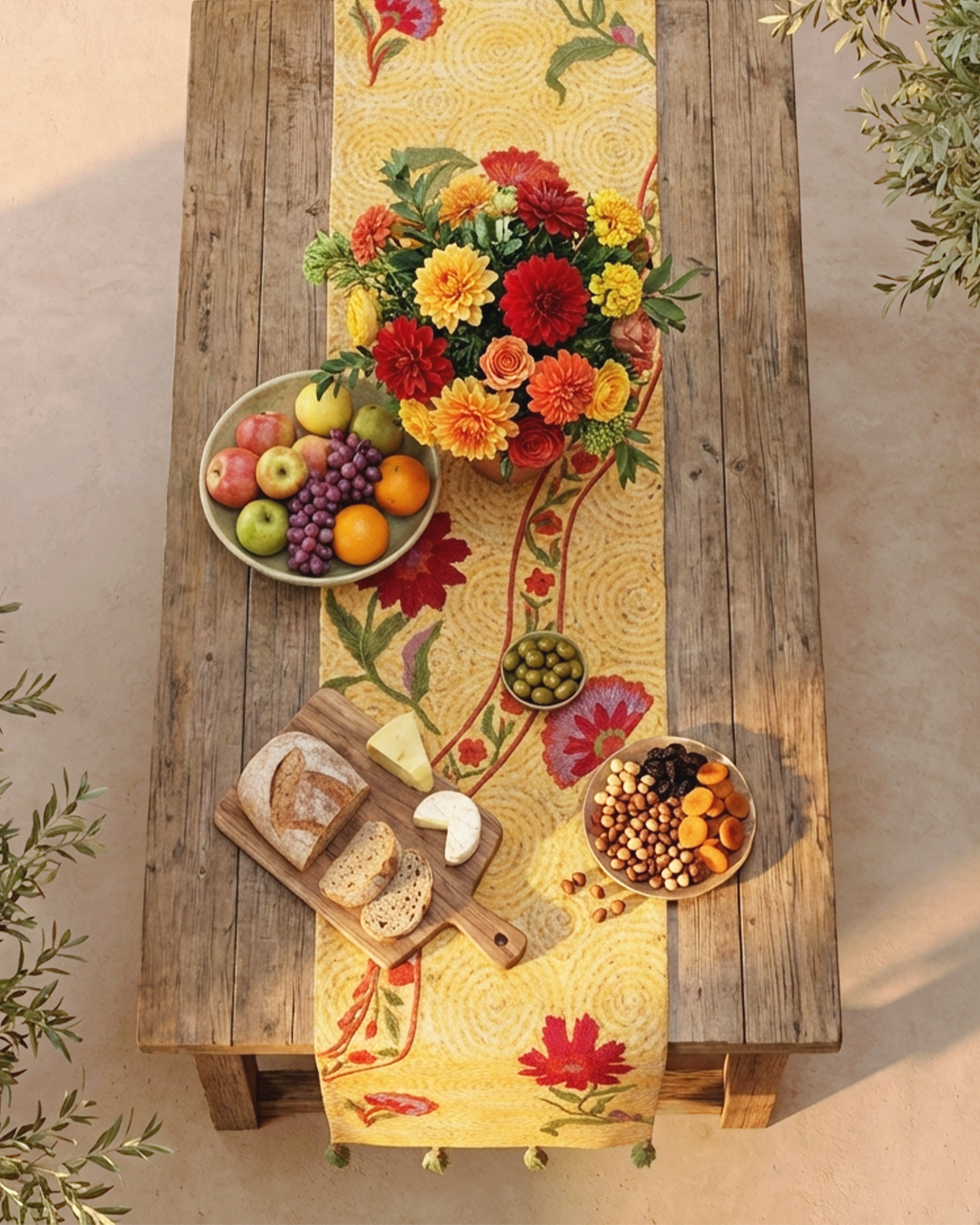 Rahat Yellow Embroidered Table Runner - 13"X72"