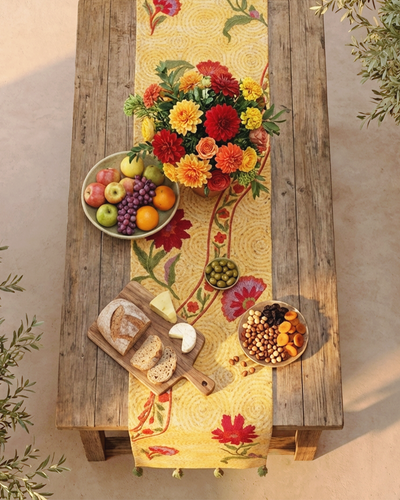 Rahat Yellow Embroidered Table Runner - 13"X72"